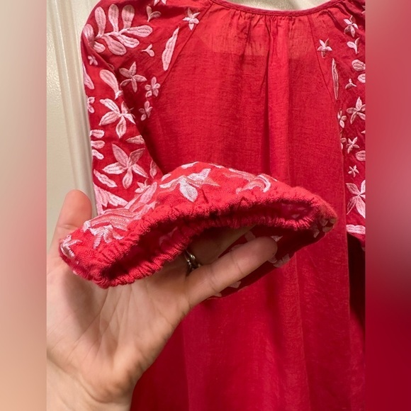 Voyageur by MERSEA Palermo Embroidered Linen Peasant Boho lagenlook Red, S - Picture 10 of 12